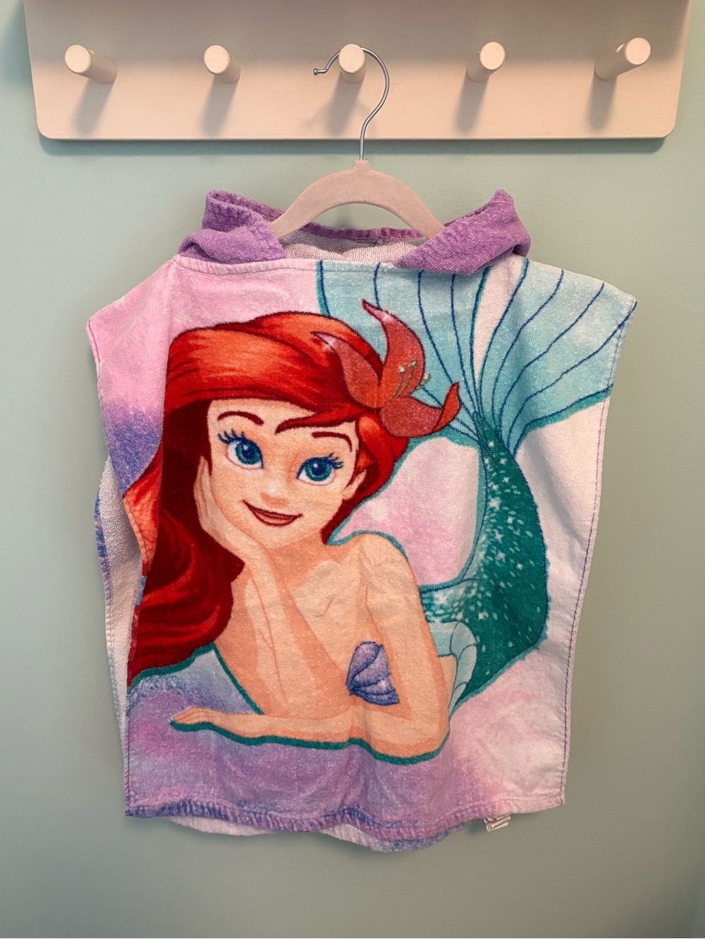 Disney Little Mermaid Ariel Hooded Towel Poncho - Purple, Green, Red